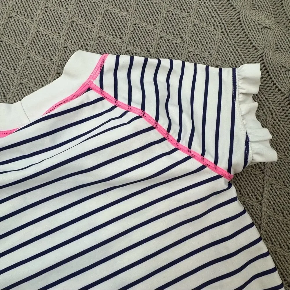 Janie and Jack Striped Kids Swim Top Rash Guard with Pink Accents ~ 4